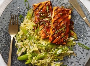 Grilled Tofu with Korean BBQ Glaze & Stir-Fried Napa Cabbage