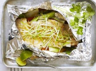 Steamed fish with ginger & spring onion