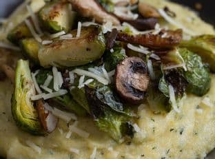 Sage Polenta Bowls with Roasted Brussels Sprouts & Wild Mushrooms