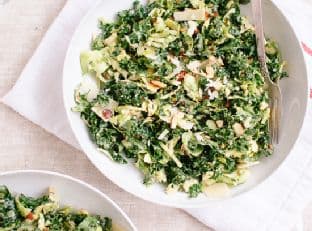 Raw Kale and Brussels Sprouts Salad with Tahini-Maple Dressing