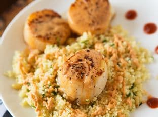 Scallops with Spicy Curry Sauce and Couscous