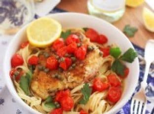Crispy Chicken Scallopini with Tomatoes in a Lemon-Butter White Wine Sauce