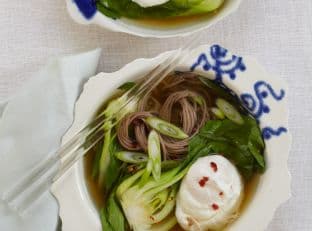 Soba Noodles with Dashi, Poached Egg and Scallions